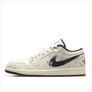 Air Jordan 1 Nike Low SE Brushstroke Zapatillas Hombre Blancas Negras | JD-035QV