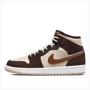 Air Jordan 1 Nike Mid Brown Basalt Oatmeal Zapatillas Baloncesto Mujer Marrones | JD-742PF