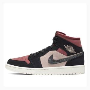 Air Jordan 1 Nike Mid Burgundy Dusty Zapatillas Baloncesto Mujer Rojas Negras | JD-473NU