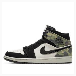 Air Jordan 1 Nike Mid Camo Zapatillas Baloncesto Hombre Negras Blancas Verde | JD-715RN