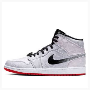 Air Jordan 1 Nike Mid SE FRLS GC Fearless - CLOT Zapatillas Baloncesto Hombre Plateadas Rojas Negras | JD-567LQ