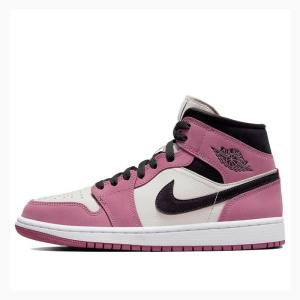 Air Jordan 1 Nike Mid SE Light Mulberry Zapatillas Baloncesto Mujer Negras Blancas Rosas | JD-318WC