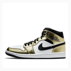 Air Jordan 1 Nike Mid SE 'Metallic Gold' Zapatillas Baloncesto Hombre Doradas Negras | JD-314VQ