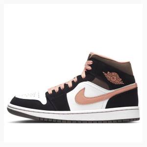 Air Jordan 1 Nike Mid SE Peach Mocha Zapatillas Baloncesto Mujer Blancas Negras Rosas | JD-712FP