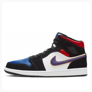 Air Jordan 1 Nike Mid SE Rivals Zapatillas Baloncesto Hombre Negras Moradas Azules | JD-615YW