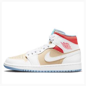 Air Jordan 1 Nike Mid Sesame (W) Zapatillas Baloncesto Mujer Blancas Rojas Marrones | JD-125NQ