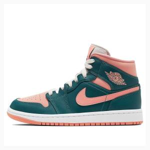 Air Jordan 1 Nike Mid Teal Zapatillas Baloncesto Mujer Verde Rosas | JD-523DM