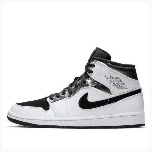 Air Jordan 1 Nike Mid Zapatillas Baloncesto Hombre Blancas Negras Plateadas | JD-104FL