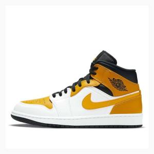 Air Jordan 1 Nike Mid Zapatillas Baloncesto Hombre Doradas Blancas | JD-107TB