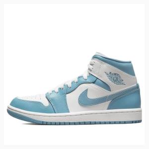 Air Jordan 1 Nike Mid Zapatillas Baloncesto Mujer Blancas Azules | JD-360GP