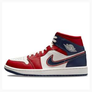 Air Jordan 1 Nike Mid Zapatillas Baloncesto Mujer Azules Rojas | JD-823PM