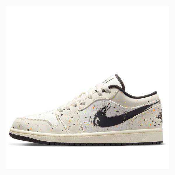 Air Jordan 1 Nike Low SE Brushstroke Zapatillas Hombre Blancas Negras | JD-035QV