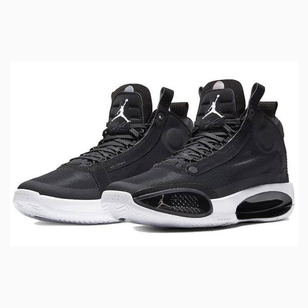 Air Jordan 34 Nike Metallic Silver Zapatillas Baloncesto Hombre Negras Blancas | JD-518UG