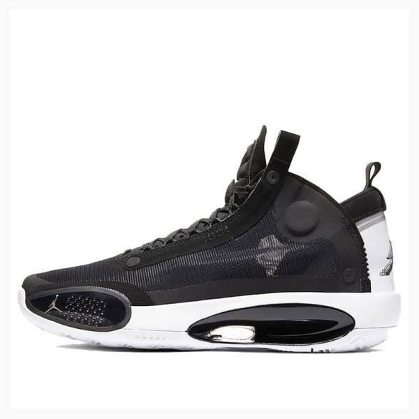 Air Jordan 34 Nike Metallic Silver Zapatillas Baloncesto Hombre Negras Blancas | JD-518UG