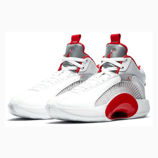 Air Jordan 35 Nike Fire Zapatillas Baloncesto Hombre Blancas Rojas Plateadas | JD-167EN